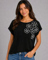 KEREN HART 22004 FLORAL EMBROIDERED TEE black