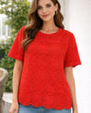 KEREN HART 22025 EYELET SHORT SLEEVE PULLOVER red