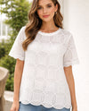 KEREN HART 22025 EYELET SHORT SLEEVE PULLOVER white