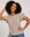 KEREN HART 22033 TEXTURED TEE WITH RUFFLED SLEEVE beige