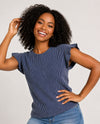 KEREN HART 22033 TEXTURED TEE WITH RUFFLED SLEEVE indigo
