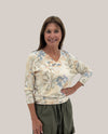 KEREN HART 32003B V-NECK FLORAL PRINT SWEATER CREME