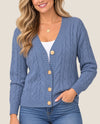 KEREN HART 33042 BUTTON CABLE KNIT CARDIGAN blue