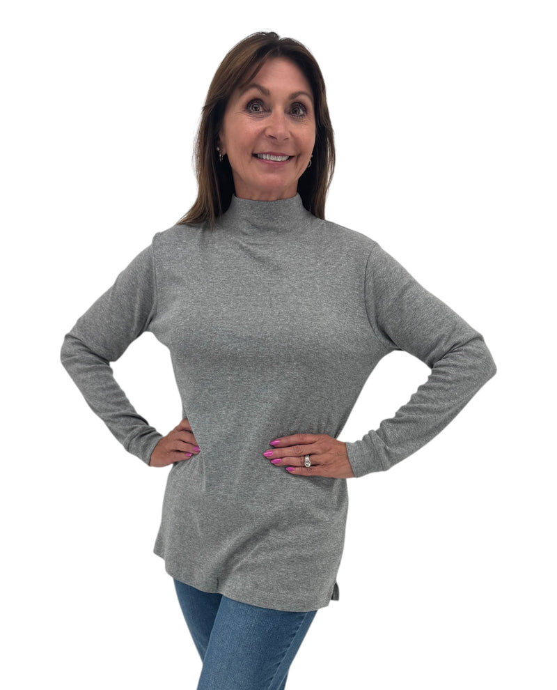 KEREN HART 355 MOCK NECK LAYERING TOP HEATHER GREY