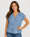 KEREN HART 72081 DENIM V-NECK WITH STARS light wash