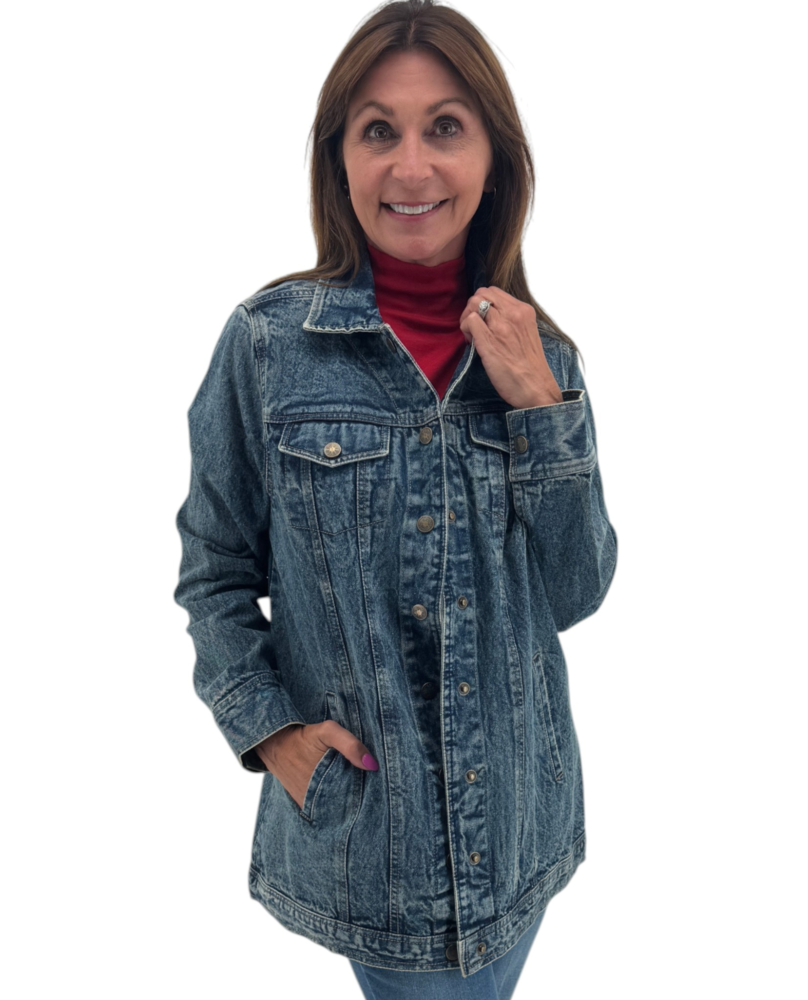 KEREN HART DENIM SNAP FRONT JACKET | Oversize Long Jean Jacket – The ...
