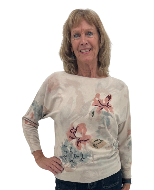 KEREN HART TH-39060 FLORAL EMBROIDERED PULLOVER