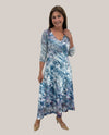 KOMAROV CLN15435W LACE SLEEVE CHARMEUSE DRESS LUSH ECLIPSE