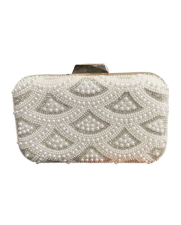 L328-329 FRONT SIDE PEARL EVENING BAG white 