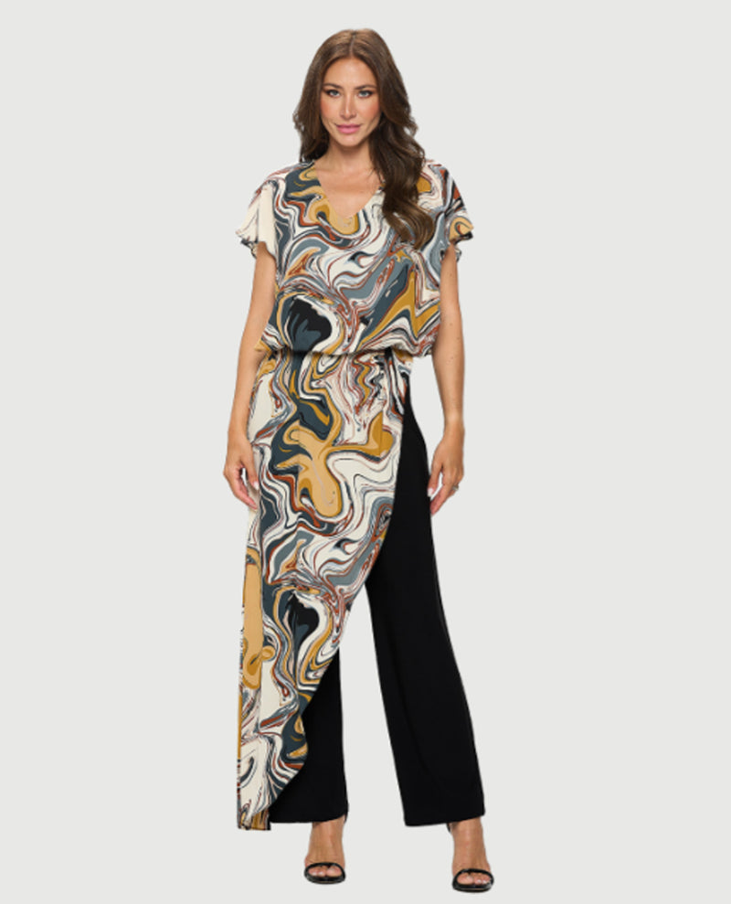 marina chiffon overlay jumpsuit dress Chiffon Overlay Jumpsuit (Women)