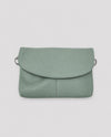 LEATHER CLUTCH HANDBAG W/ CROSSBODY STRAP W-DBL05 LT GREEN