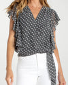 LIVERPOOL LM8K60WV91 SHORT RUFFLE DRAPED WOVEN BLOUSE black & white