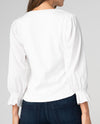 LIVERPOOL LM8L90K99 3/4 SLEEVE KNIT-TO-WOVEN TOP WITH SMOCKING white