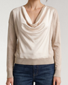 LIVERPOOL LM8M14WF20 LONG SLV DRAPE NECK WOVEN SWEATER CHAMPAGNE