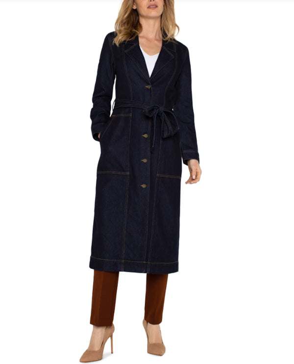 LIVERPOOL LM1A55SSL NOTCH COLLAR DUSTER JACKET WITH BELT ALTADENA