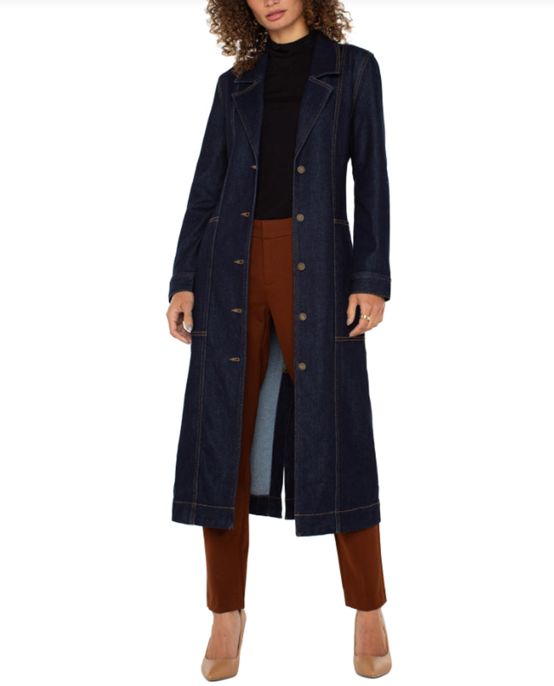 LIVERPOOL LM1A55SSL NOTCH COLLAR DUSTER JACKET WITH BELT ALTADENA