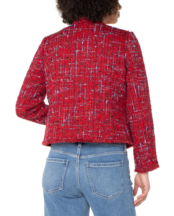 LIVERPOOL LM1C30BC7 COLLARLESS JACKET WITH FRAYED EDGES RED MLT BOUCLE