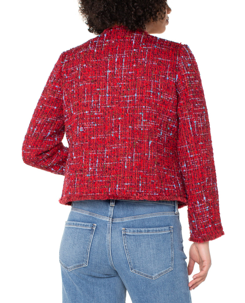 LIVERPOOL LM1C30BC7 COLLARLESS JACKET WITH FRAYED EDGES RED MLT BOUCLE