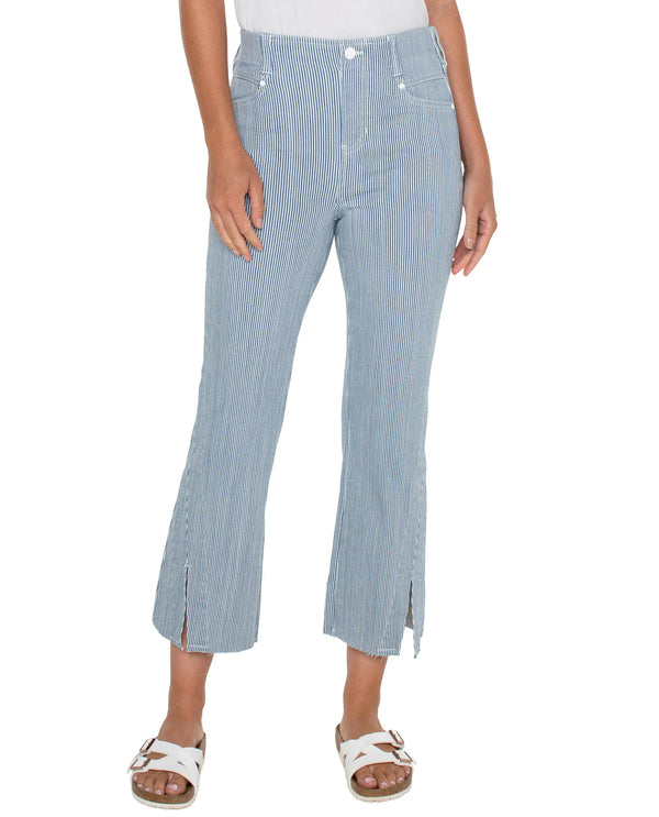 LIVERPOOL LM7893ST9 GIA GLIDER CROP FLARE TWISTED SEAM CHAMBRAY STRIPE