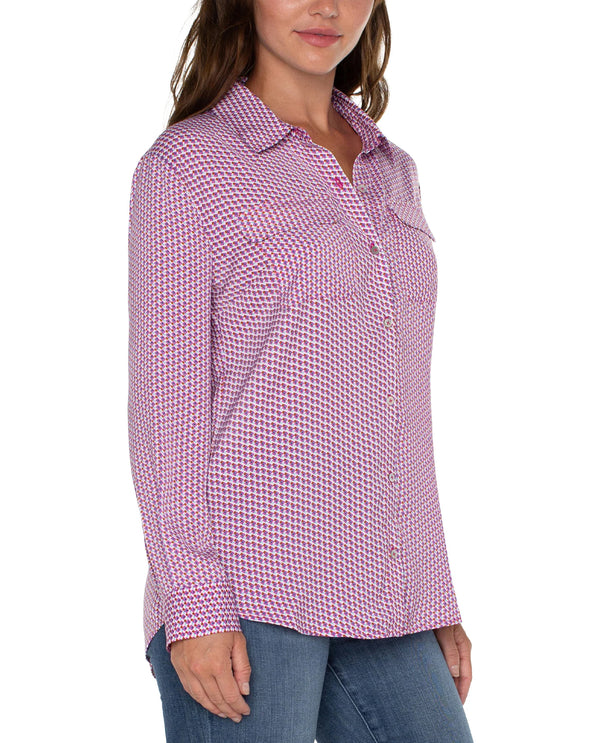 LIVERPOOL LM8A66H65P69 FLAP POCKET BUTTON UP WOVEN BLOUSE FUCHSIA GEO