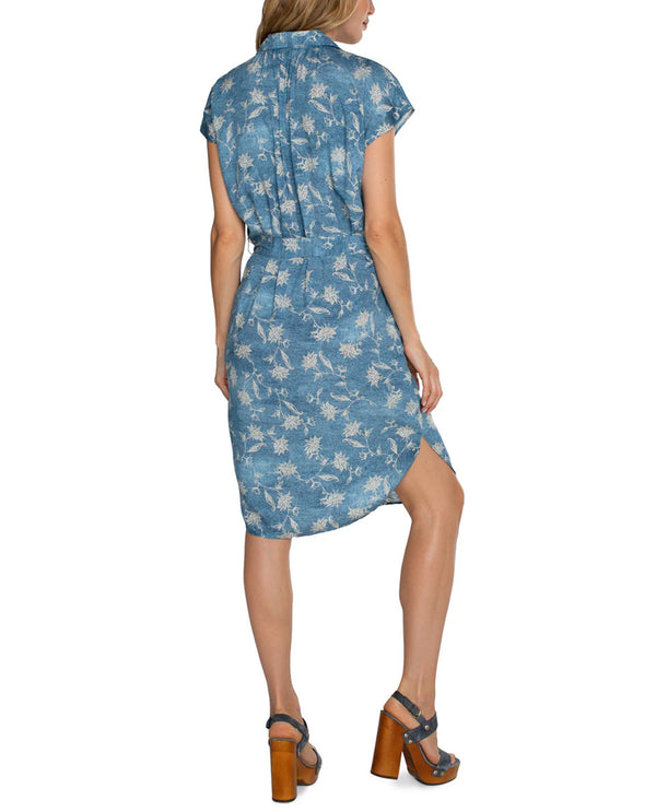 LIVERPOOL LM8B42HE9P73 COLLARED BUTTON FRONT CAP SLEEVE DRESS BLUE FLORAL