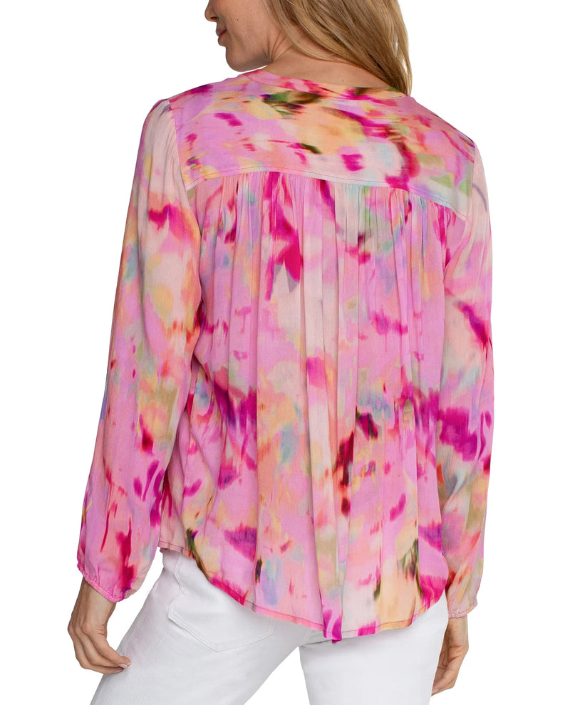 LIVERPOOL LM8D20HC8P68 BUTTON FRONT SHIRRED BLOUSE FUCHSIA WATERCOLOR