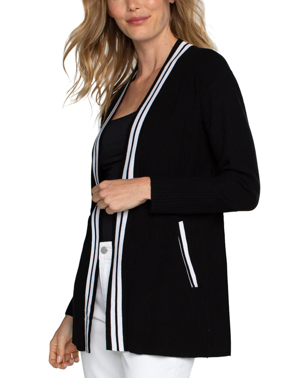 LIVERPOOL LM8D26SW61 OPEN FRONT CARDIGAN WITH TRIM BLACK/WHITE