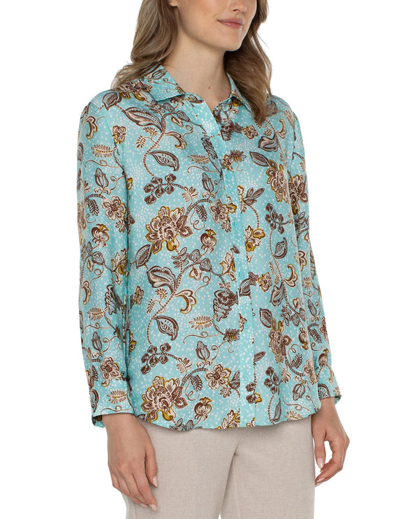 LIVERPOOL LM8D28H65P59 BUTTON UP WOVEN BLOUSE TURQUOISE FLORAL