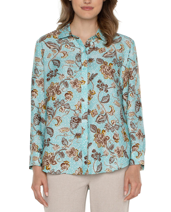 LIVERPOOL LM8D28H65P59 BUTTON UP WOVEN BLOUSE TURQUOISE FLORAL