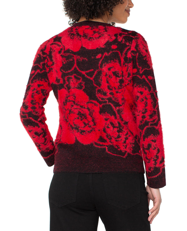 LIVERPOOL LM8D52SK32 LONG SLEEVE CREW NECK SWEATER RED/BLACK FLORAL