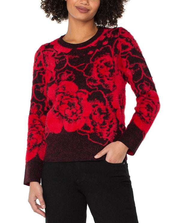 LIVERPOOL LM8D52SK32 LONG SLEEVE CREW NECK SWEATER RED/BLACK FLORAL