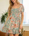 LMD5363 TEA TIME PARTY FLORAL DRESS SAGE/SALMON