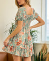 LMD5363 TEA TIME PARTY FLORAL DRESS SAGE/SALMON BACK