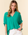 LMT4466 DEVOTED TO YOU V-NECK TOP KELLY GREEN