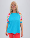 LMT4516 HAILEY FLORAL RIBBED TOP turquoise