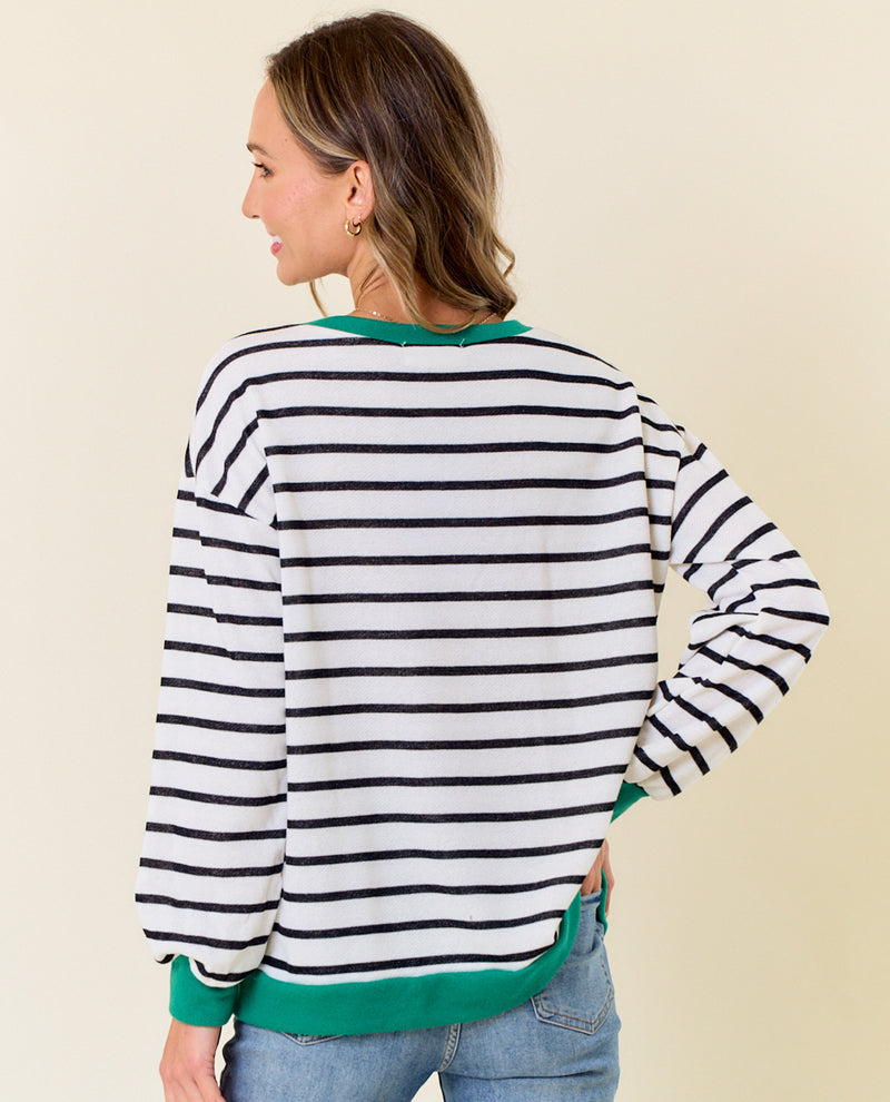 A LONG DAY SWEATSHIRT LMT4624 OFF WHITE/KELLY GREEN