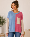 LM SPLIT UP COLOR BLOCK TOP LMT4255 denim/wine/oatmeal