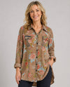 LOLA P E2C84-FN07 FLORAL BUTTON UP BLOUSE tan