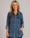 LOLA P E2P78-A975 LONG SLEEVE ACID WASH BUTTON UP denim