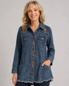 LOLA P E2W87-ASIS LONG SLEEVE DENIM EMBROIDERED BUTTON UP denim