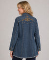 LOLA P E2W87-ASIS LONG SLEEVE DENIM EMBROIDERED BUTTON UP denim back