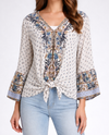 LOLA P E2X25-A940 V-NECK TIE FRONT BLOUSE BEIGE