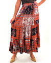 LOLA P E6B51-AA24 TIERED RUFFLE MAXI SKIRT burnt orange