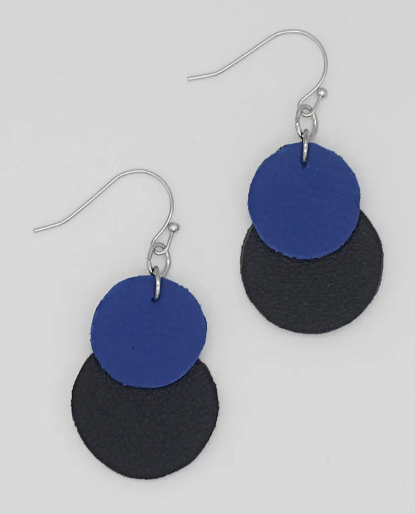 SYLCA LS23E10 PARIS LEATHER DANGLE EARRING BLUE/BLACK