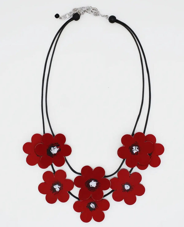 SYLCA LS24N66 LEATHER SCARLET BLOSSOM NECKLACE RED