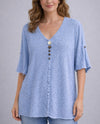 LULU B KST0176 V-NECK WITH FRINGE TRIM light blue