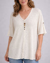 LULU B KST0176 V-NECK WITH FRINGE TRIM white