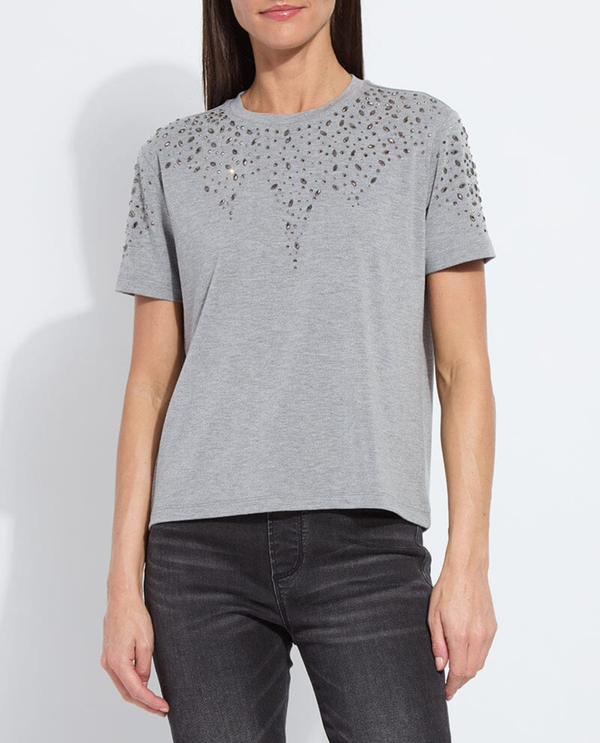 LYSSE 21-3756 MALVA EMBELLISHED CREW NECK TOP GREY