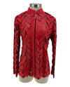 Leather Leaf Zipper Jacket Bright Red