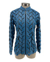 Leather Leaf Zipper Jacket Sky Blue